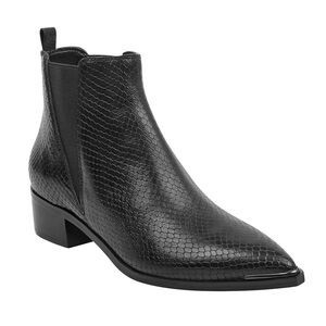 Marc Fisher Womens YALE POINTY TOE Leather CHELSEA BOOT Black Snake Low Heel 7.5